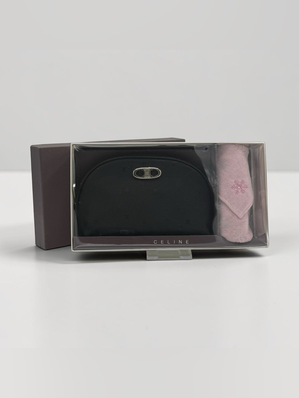 Celine Black Cosmetic Pouch with Pink Towel Accessory Brand New